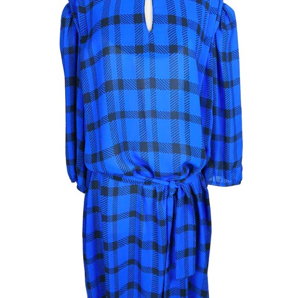 Vintage 80s Blue Black Plaid Dress 2X Plus Size - Picture 2 of 14